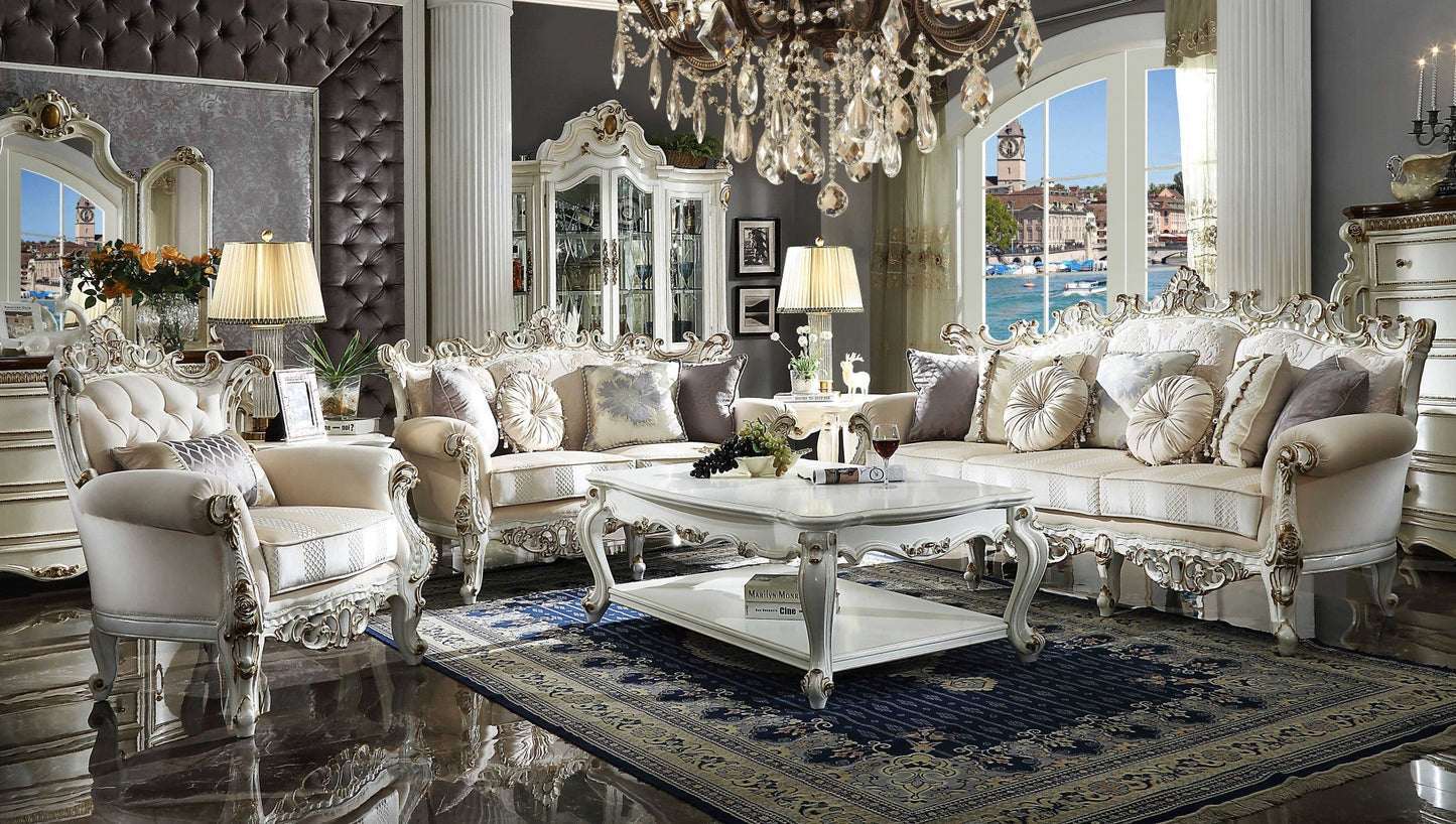 HomeRoots 36' x 55' x 20' Antique Pearl Wood Poly-Resin Coffee Table