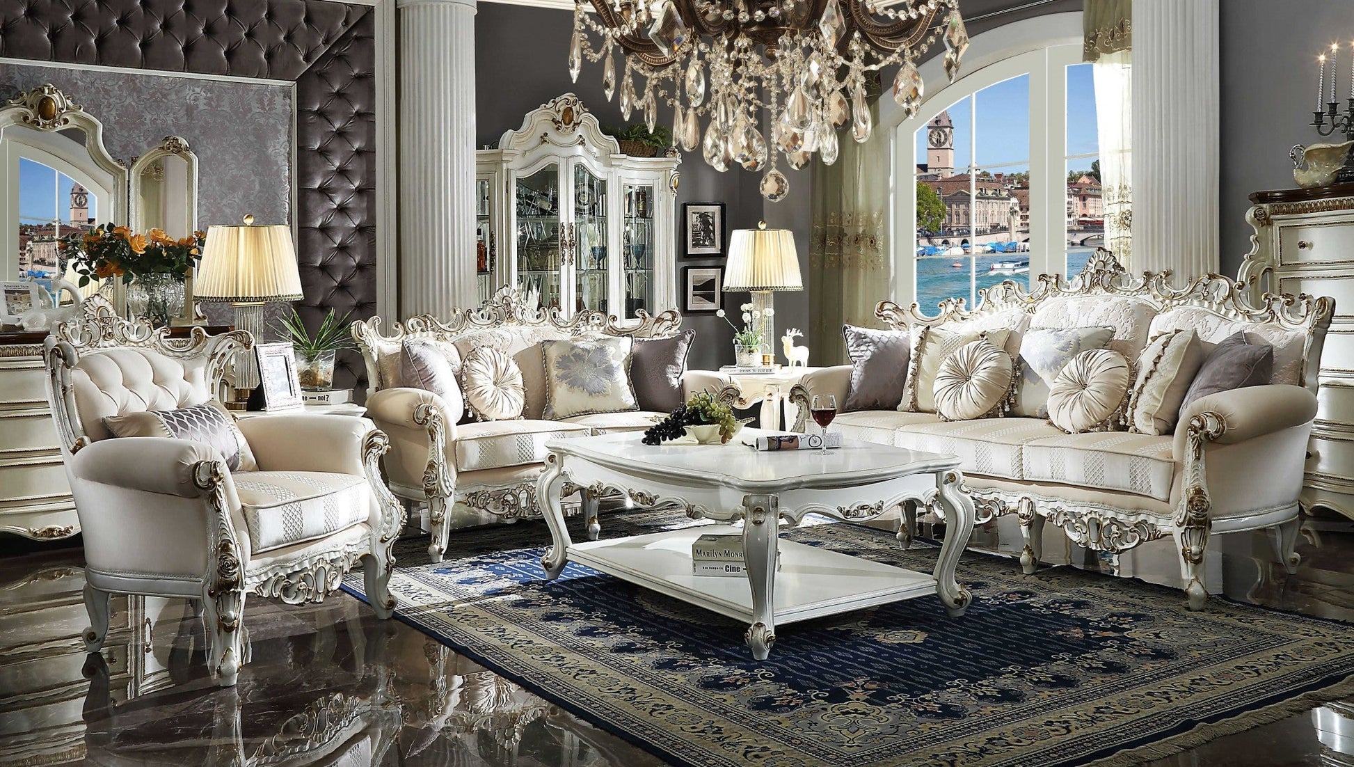 HomeRoots 36' x 55' x 20' Antique Pearl Wood Poly-Resin Coffee Table