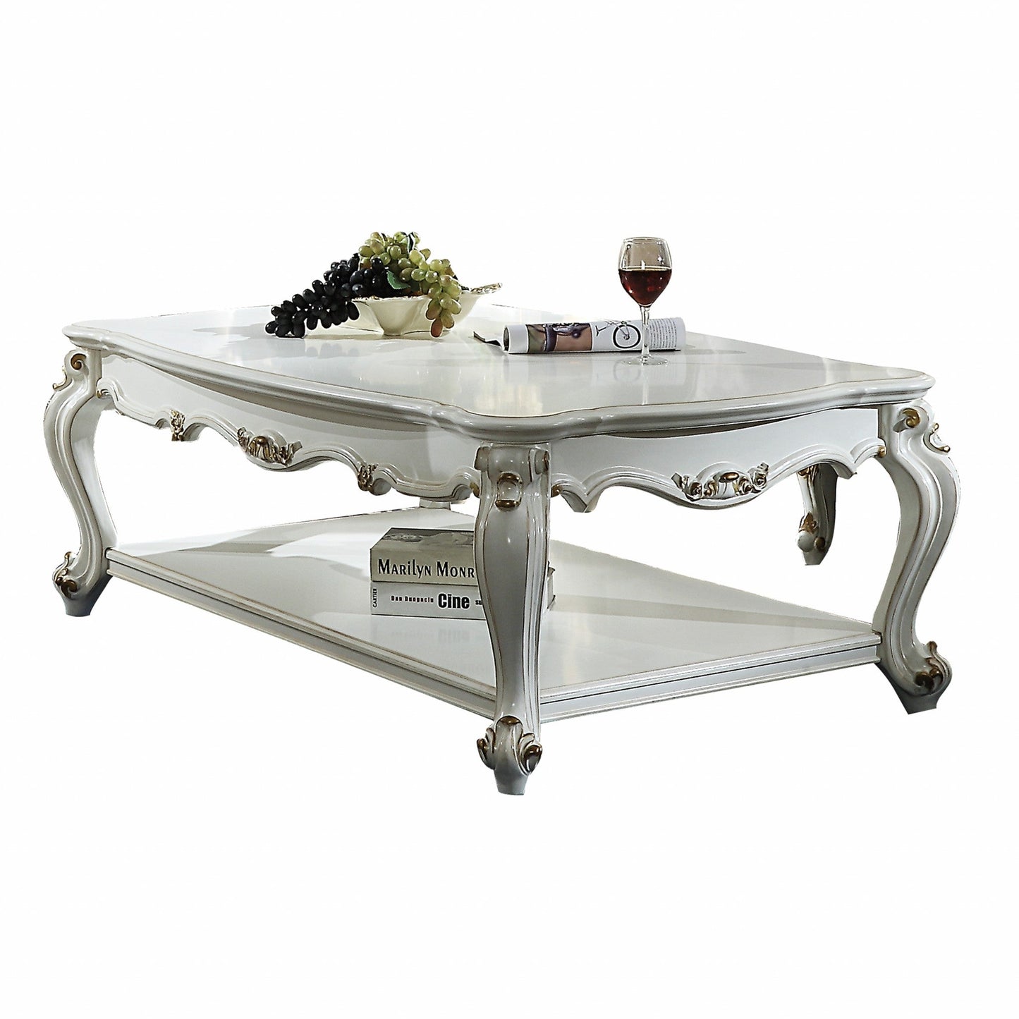 HomeRoots 36' x 55' x 20' Antique Pearl Wood Poly-Resin Coffee Table