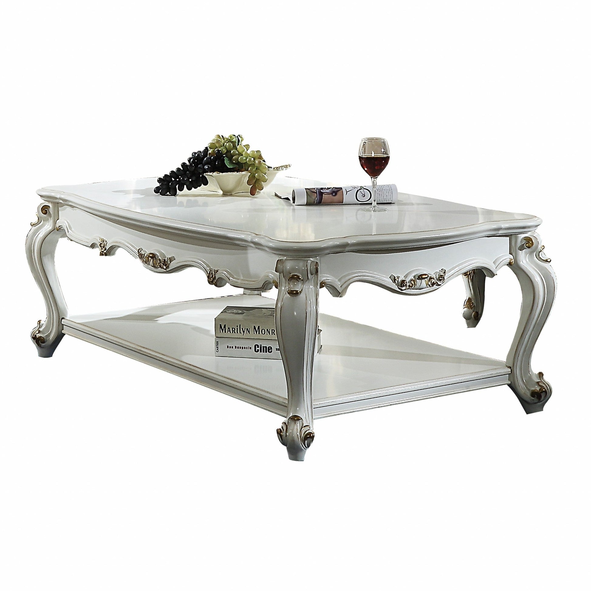 HomeRoots 36' x 55' x 20' Antique Pearl Wood Poly-Resin Coffee Table