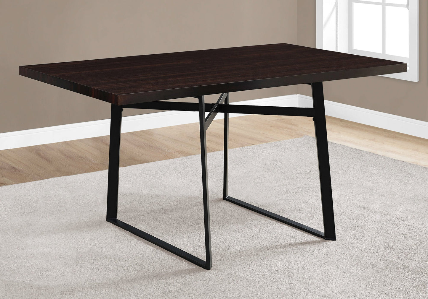 HomeRoots 36" x 60" x 30" Cappuccino Black HollowCore Particle Board Metal Dining Table