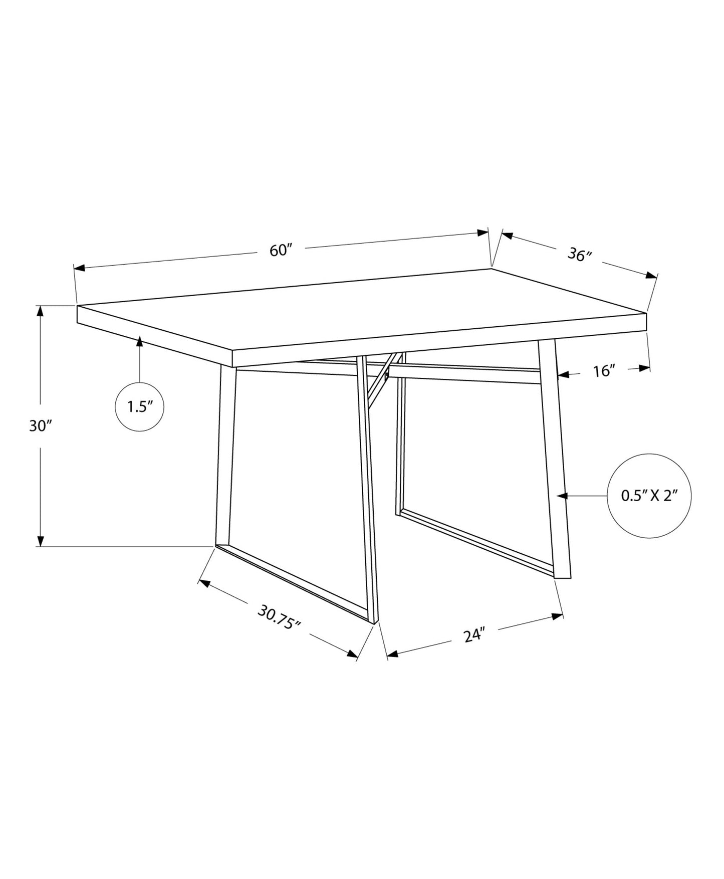 HomeRoots 36" x 60" x 30" Cappuccino Black HollowCore Particle Board Metal Dining Table