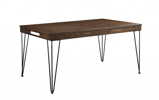 HomeRoots 36" x 60" x 30" Metal Wood Dining Table With Walnut and Black Finish