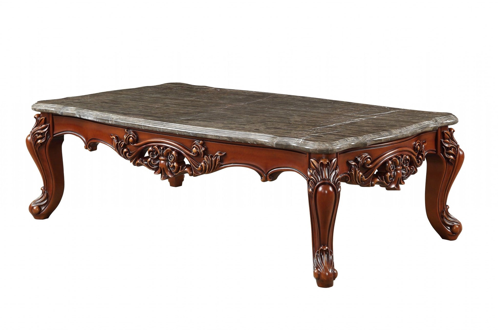 HomeRoots 36' x 63' x 20' Marble Walnut Wood Coffee Table