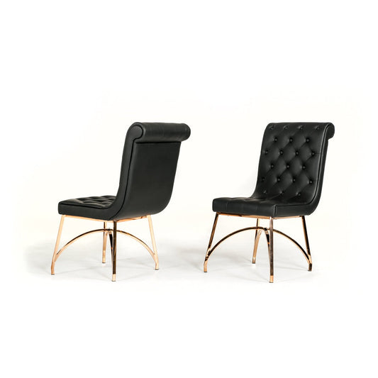 HomeRoots 37" Black Leatherette And Rosegold Stainless Steel Dining Chair