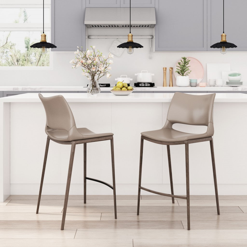 HomeRoots 37" Gray And Brown Steel Low Back Bar Chairs in Set of Two