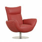 HomeRoots 37" Red Genuine Leather Swivel Lounge Chair With Silver Base Finish