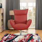 HomeRoots 37" Red Genuine Leather Swivel Lounge Chair With Silver Base Finish