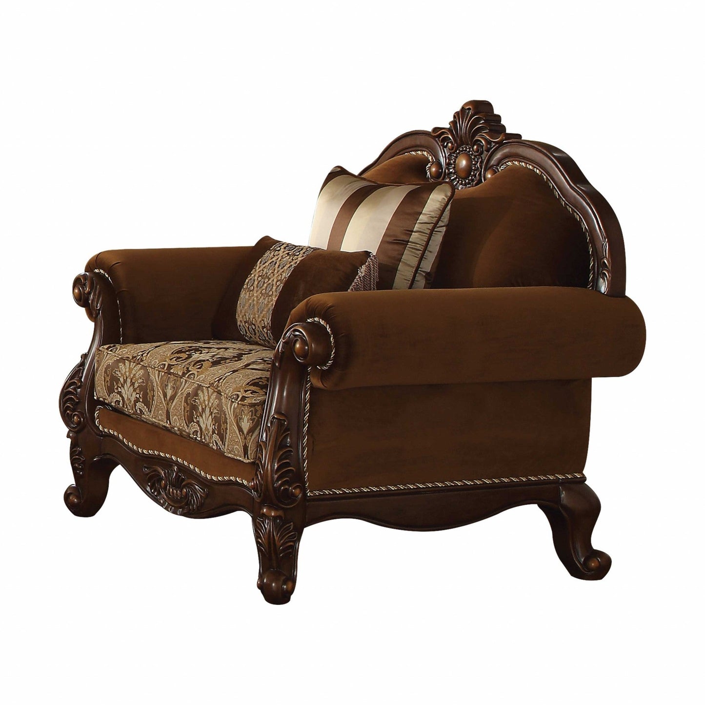 HomeRoots 37" Velvet Damask Club Chair in Brown Finish