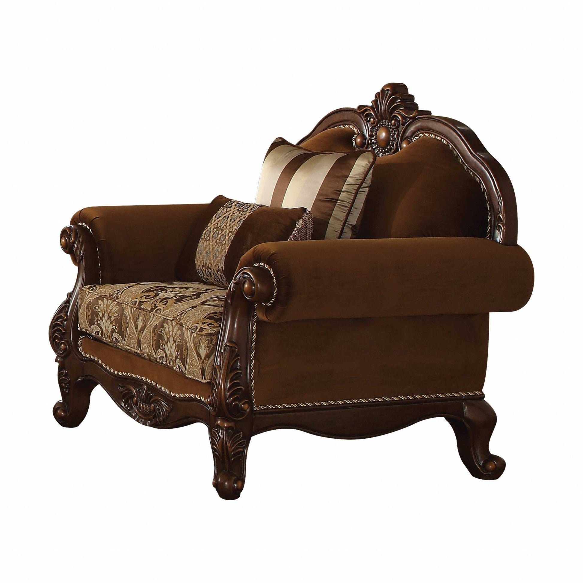 HomeRoots 37" Velvet Damask Club Chair in Brown Finish