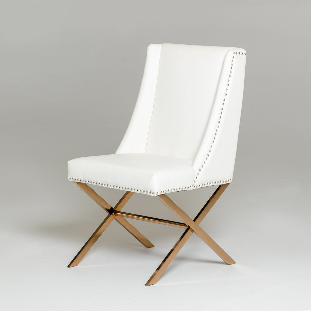 HomeRoots 37" White Leatherette And Rosegold Steel Dining Chair