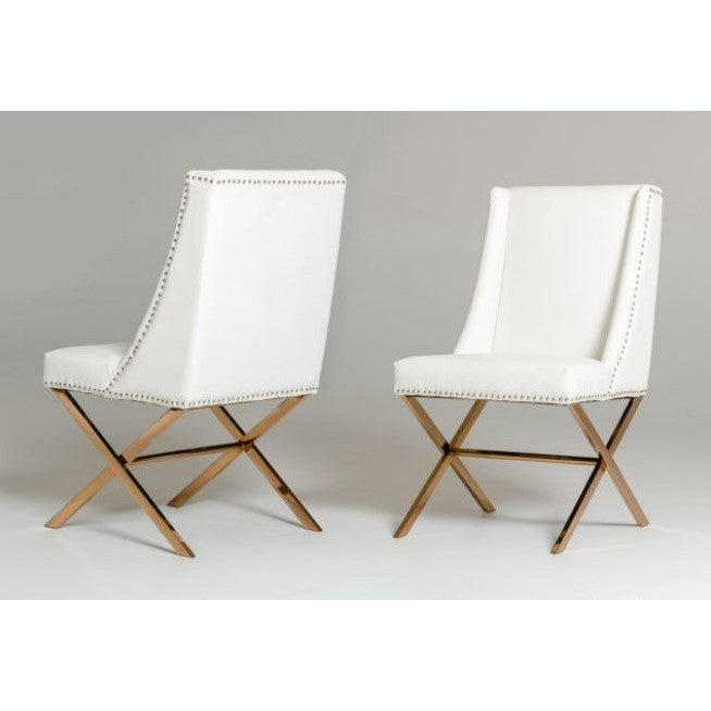 HomeRoots 37" White Leatherette And Rosegold Steel Dining Chair