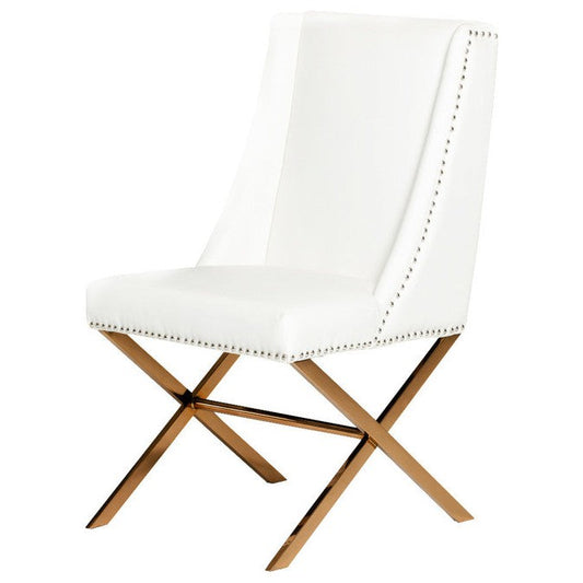 HomeRoots 37" White Leatherette And Rosegold Steel Dining Chair
