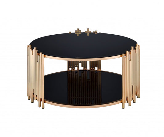 HomeRoots 37' x 37' x 18' Black Glass And Gold Coffee Table