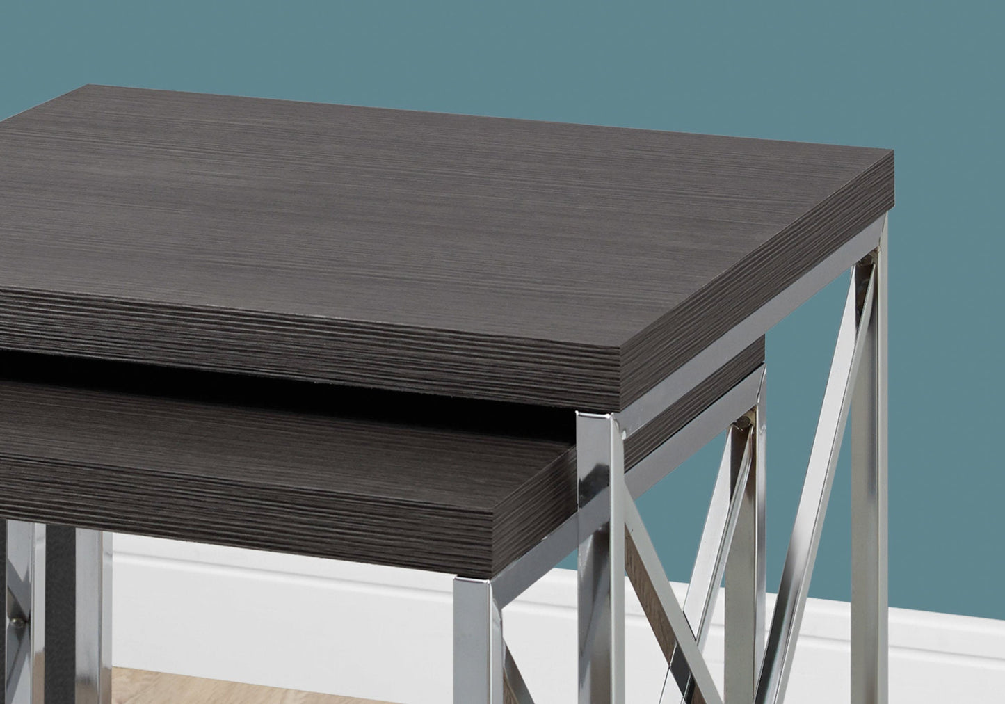 HomeRoots 37.25" x 37.25" x 40.5" Grey Particle Board Metal Nesting Table in Set of 2