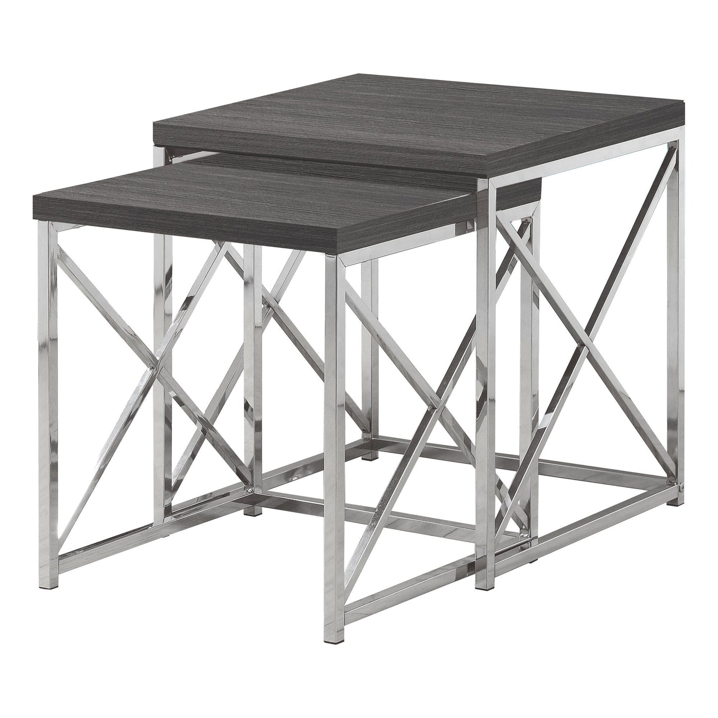 HomeRoots 37.25" x 37.25" x 40.5" Grey Particle Board Metal Nesting Table in Set of 2