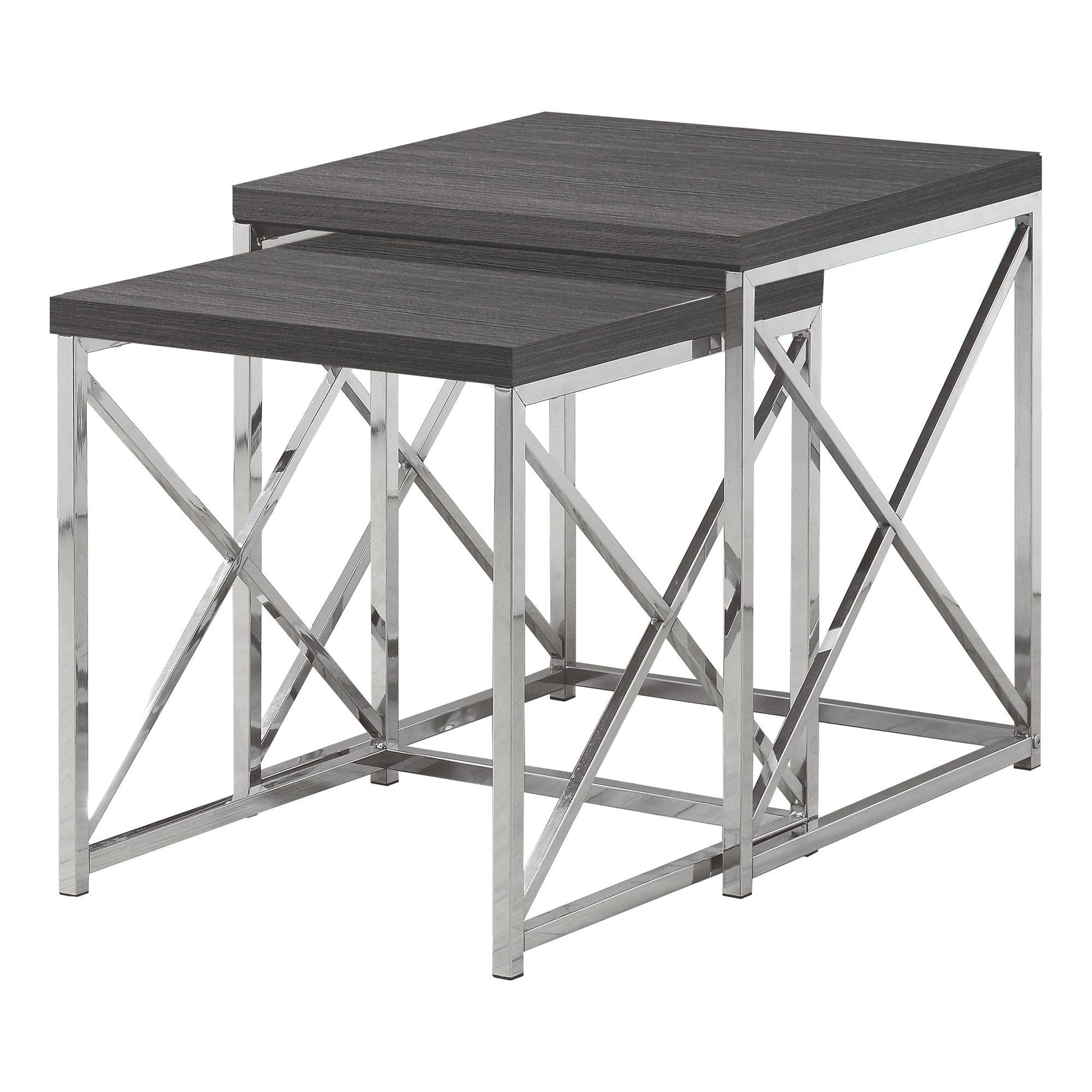 HomeRoots 37.25" x 37.25" x 40.5" Grey Particle Board Metal Nesting Table in Set of 2