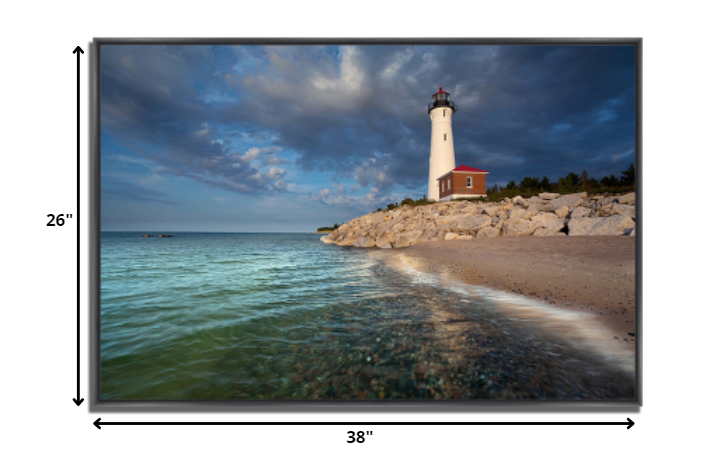 HomeRoots 38" Beach with White Light House 6 Giclee Wrap Canvas Wall Art