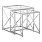 HomeRoots 38" Chrome Metal and Tempered Glass Nesting Table in Set of 2