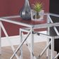 HomeRoots 38" Chrome Metal and Tempered Glass Nesting Table in Set of 2