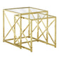 HomeRoots 38" Gold Metal and Tempered Glass Nesting Table in Set of 2