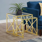 HomeRoots 38" Gold Metal and Tempered Glass Nesting Table in Set of 2
