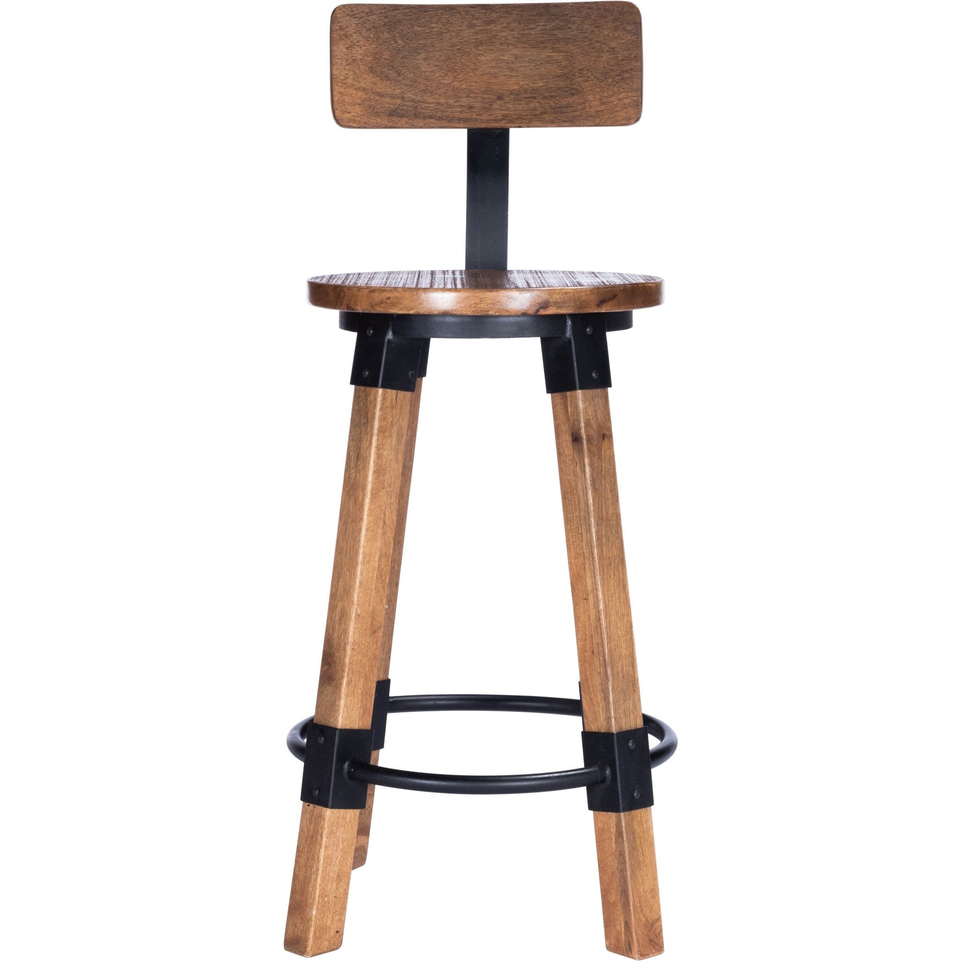 HomeRoots 38" Iron Bar Chair With Footrest in Brown And Natural Finish