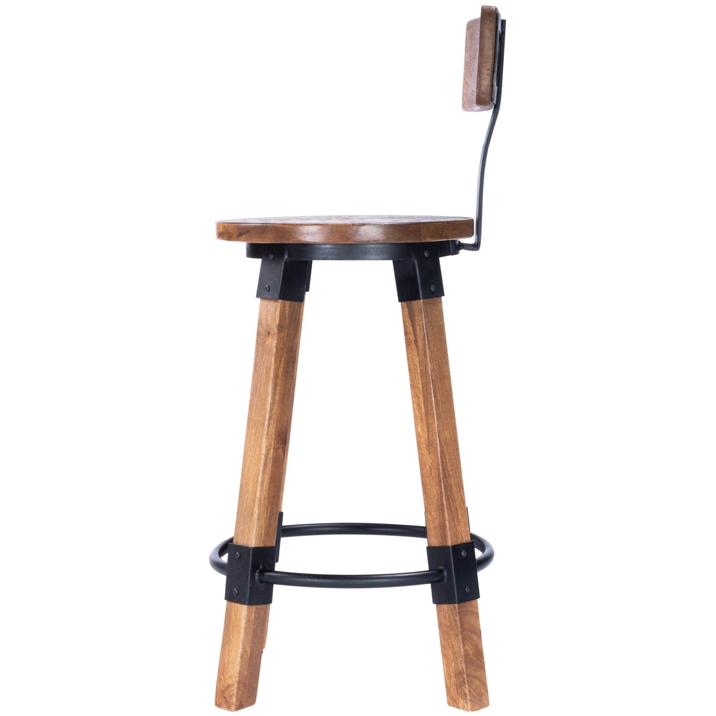 HomeRoots 38" Iron Bar Chair With Footrest in Brown And Natural Finish