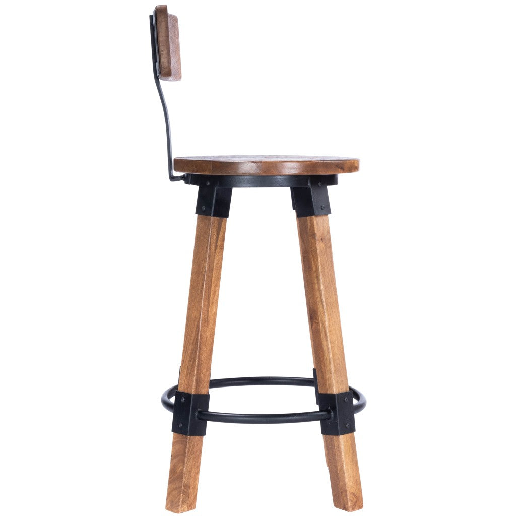 HomeRoots 38" Iron Bar Chair With Footrest in Brown And Natural Finish