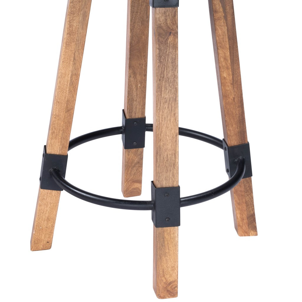 HomeRoots 38" Iron Bar Chair With Footrest in Brown And Natural Finish
