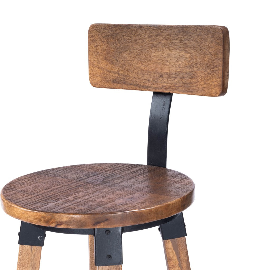 HomeRoots 38" Iron Bar Chair With Footrest in Brown And Natural Finish