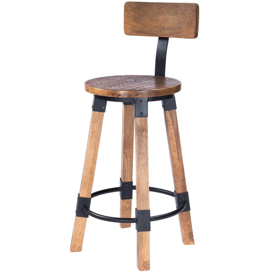 HomeRoots 38" Iron Bar Chair With Footrest in Brown And Natural Finish