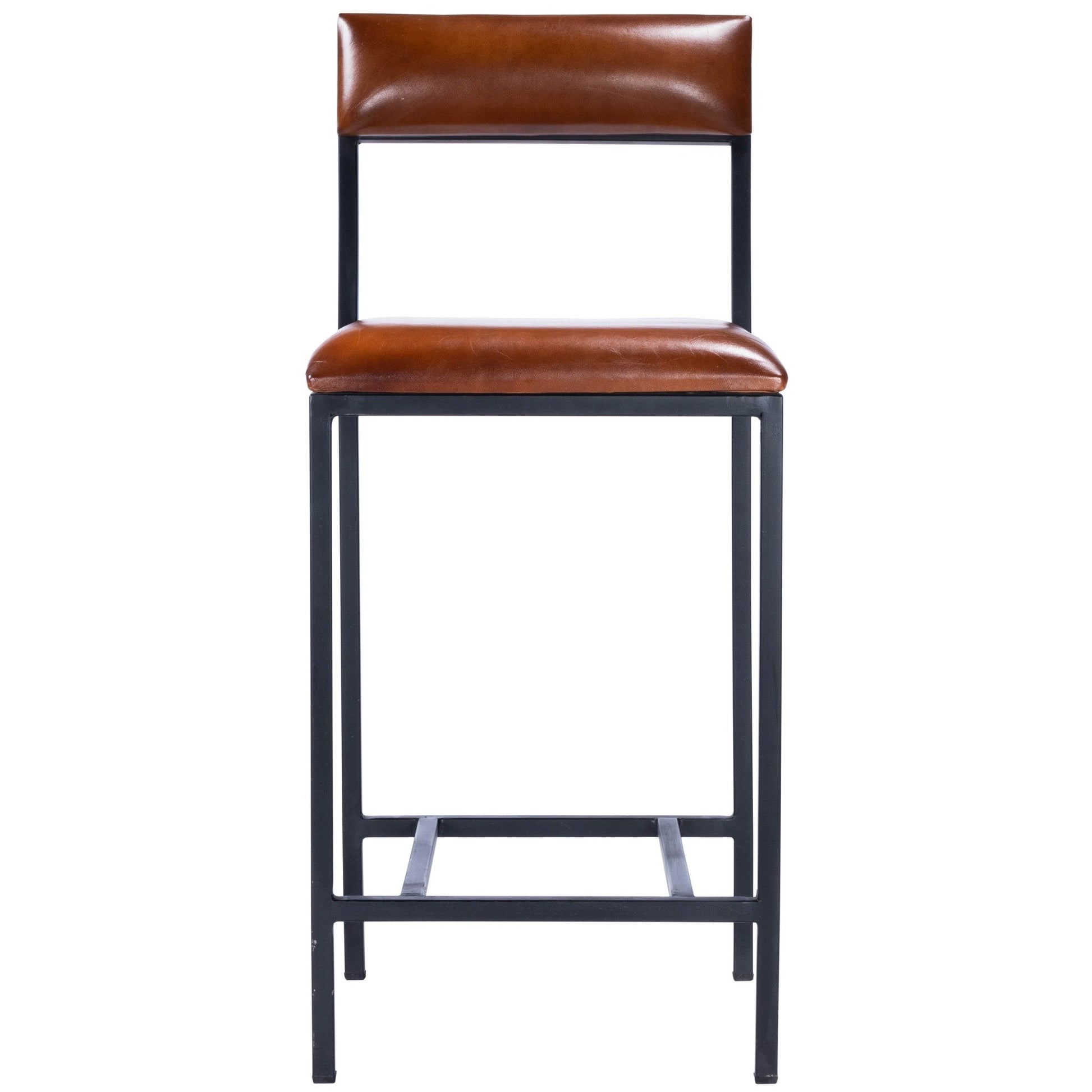 HomeRoots 38" Iron Bar Chair With Footrest in Brown and Black Finish