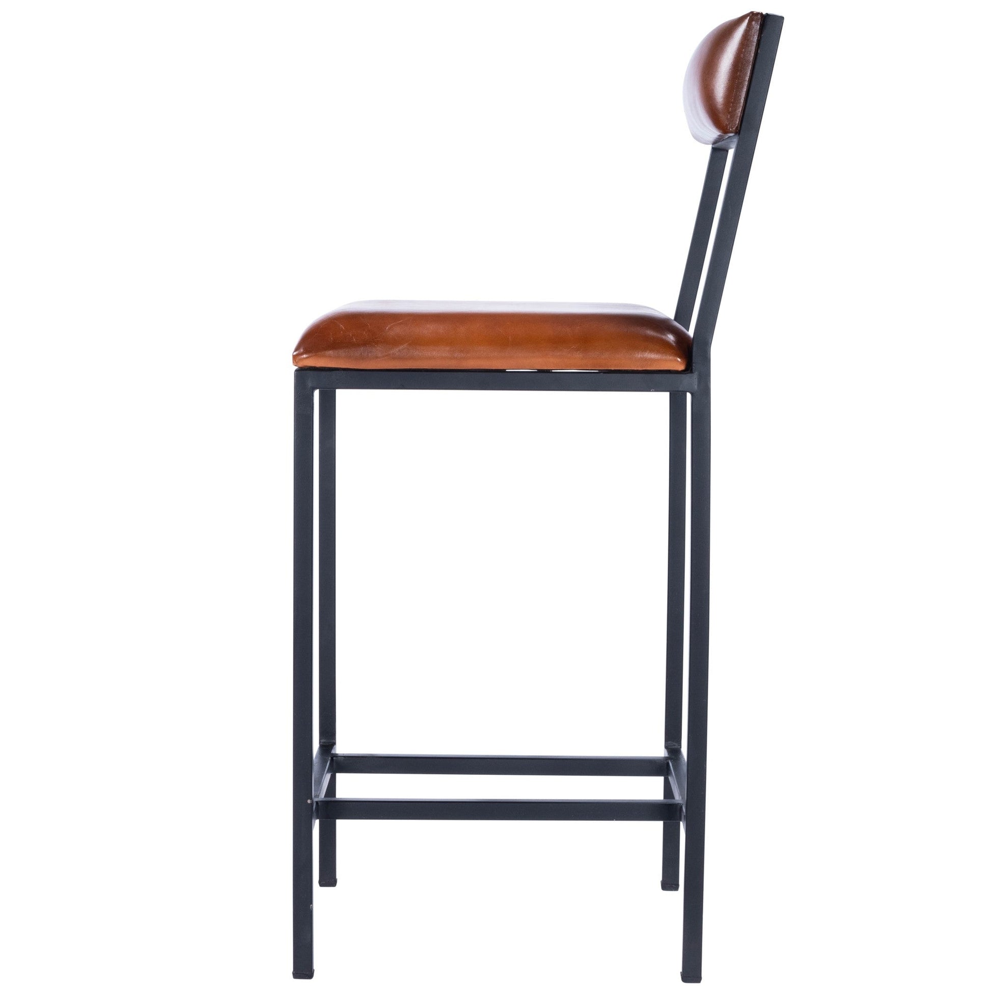 HomeRoots 38" Iron Bar Chair With Footrest in Brown and Black Finish