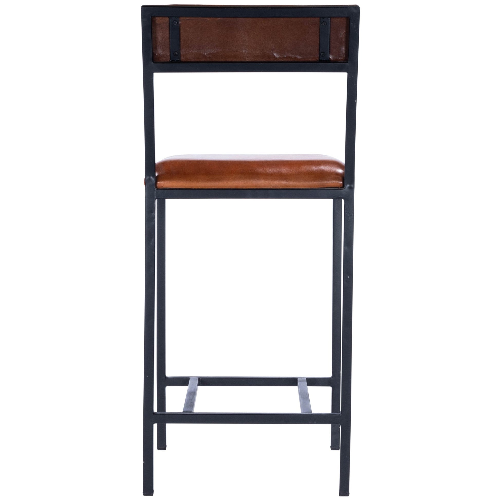 HomeRoots 38" Iron Bar Chair With Footrest in Brown and Black Finish