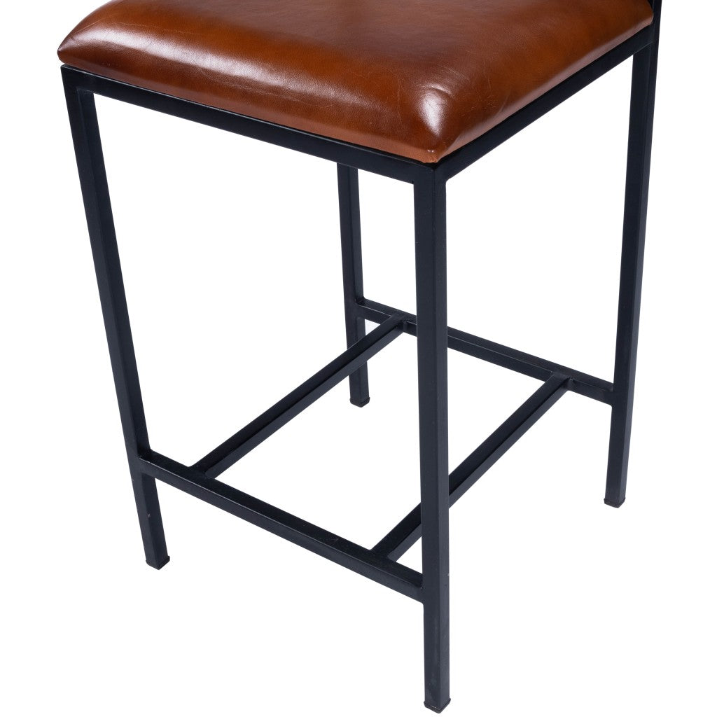 HomeRoots 38" Iron Bar Chair With Footrest in Brown and Black Finish