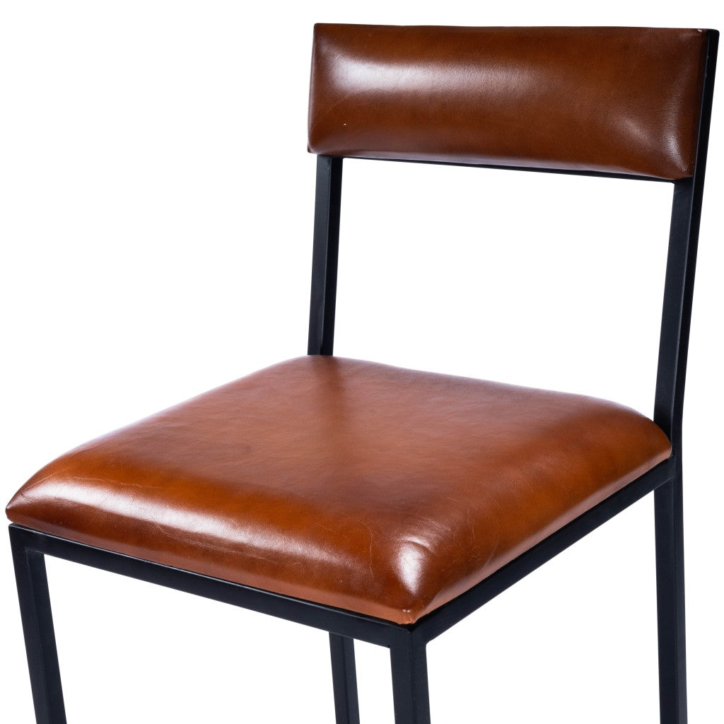 HomeRoots 38" Iron Bar Chair With Footrest in Brown and Black Finish