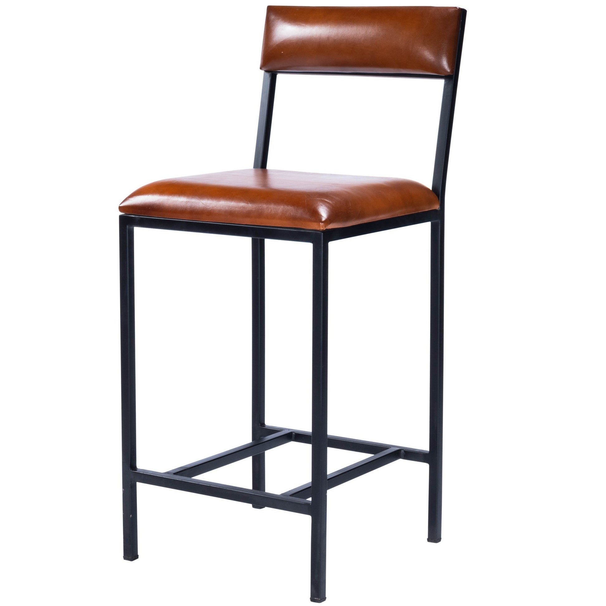 HomeRoots 38" Iron Bar Chair With Footrest in Brown and Black Finish