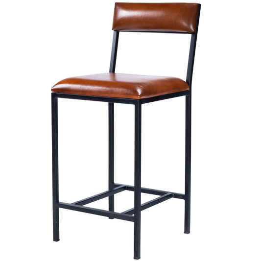 HomeRoots 38" Iron Bar Chair With Footrest in Brown and Black Finish