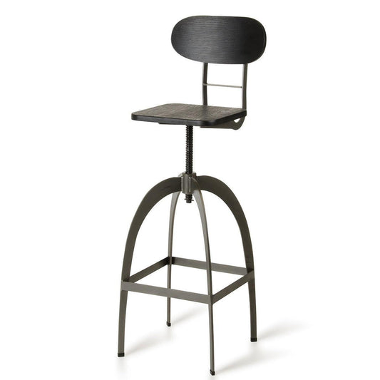 HomeRoots 38" Metal And Wood Bar Stool In Black And Gun Metal Finish