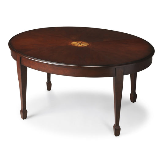 HomeRoots 38" Traditional Oval Coffee Table in Brown Finish