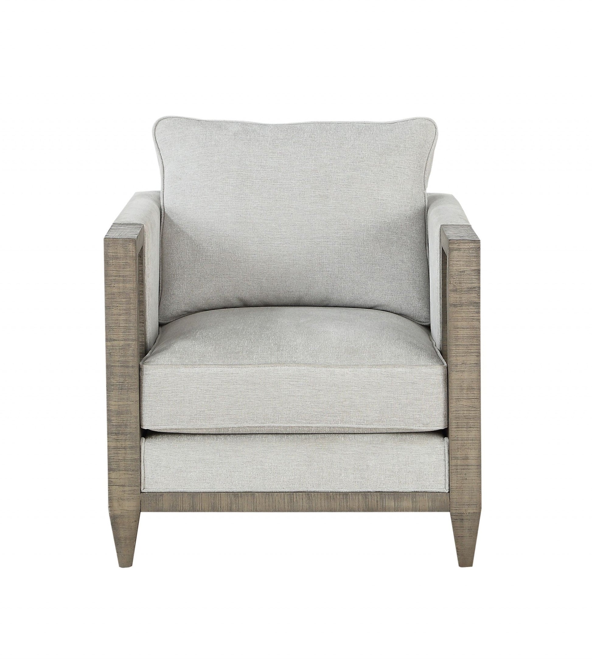 HomeRoots 38" x 33" x 35" Fabric Salvaged Natural Upholstery Wood Leg Chair