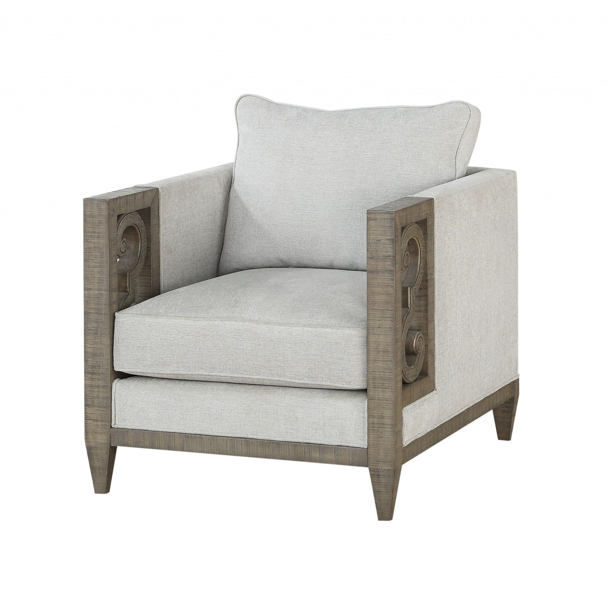 HomeRoots 38" x 33" x 35" Fabric Salvaged Natural Upholstery Wood Leg Chair