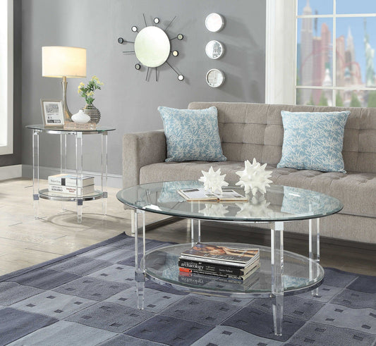 HomeRoots 38" x 38" x 18" Clear Acrylic And Clear Glass Coffee Table in Chrome Finish