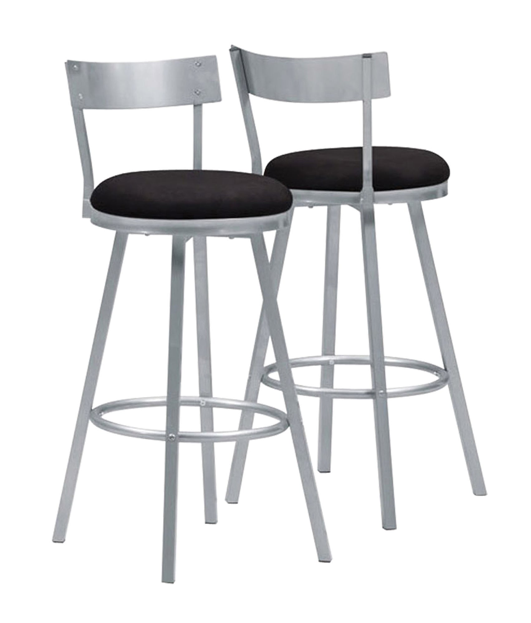 HomeRoots 38" x 38" x 86" Silver Black Metal Foam MicroSuede Barstool 2pcs