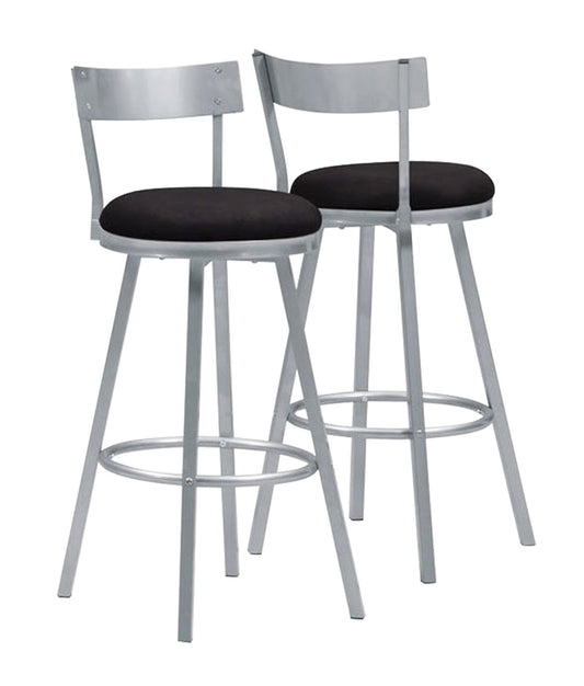 HomeRoots 38" x 38" x 86" Silver Black Metal Foam MicroSuede Barstool 2pcs