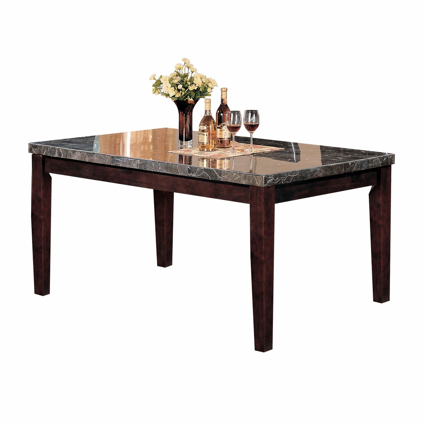 HomeRoots 38' x 64' x 31' Black Marble Walnut Wood Dining Table