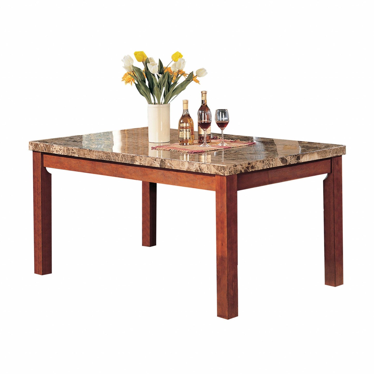 HomeRoots 38' x 64' x 31' Brown Marble Cherry Wood Dining Table