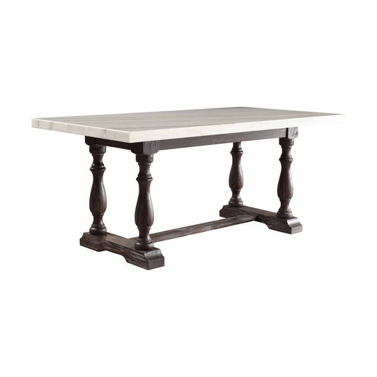 HomeRoots 38" x 72" x 31" Wood Dining Table in White Marble and Weathered Espresso Finish