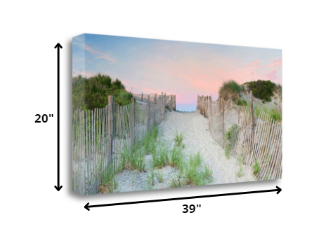 HomeRoots 39" Beach Entrance with Pink Sunset 3 Giclee Wrap Canvas Wall Art